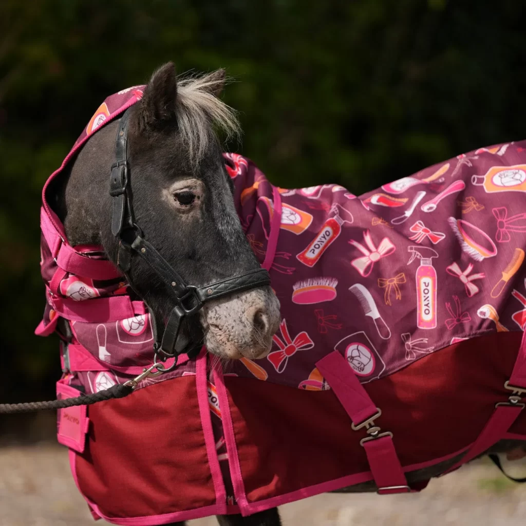 Poni con la manta Glam Squad de Ponyo Horsewear, estampado ilustrado por Ingrid Luque